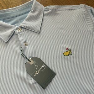 Official Masters Light Blue Striped Men's Polo Shirt-Large NWT